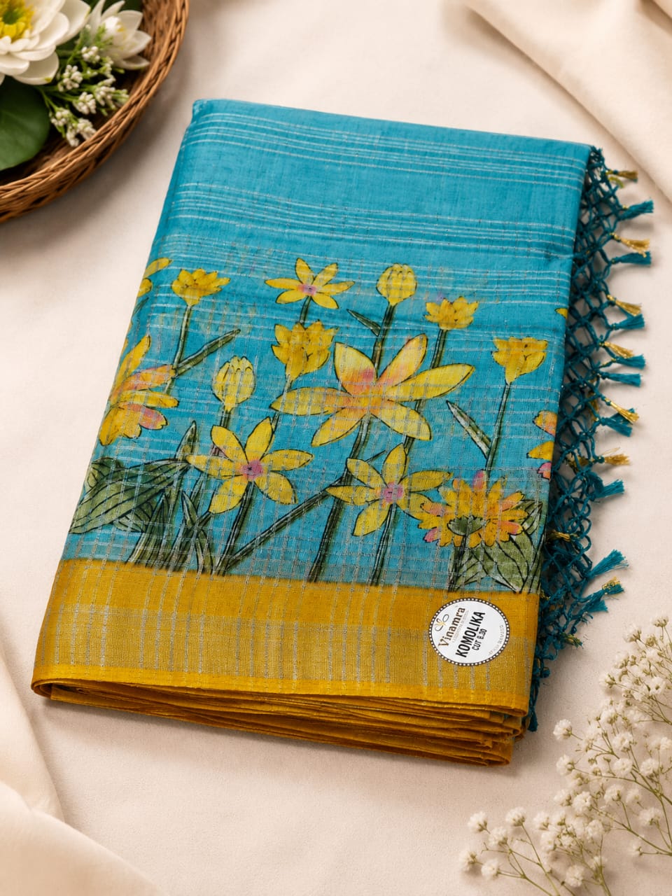 Bold Floral Embroidered Contrast Border Saree