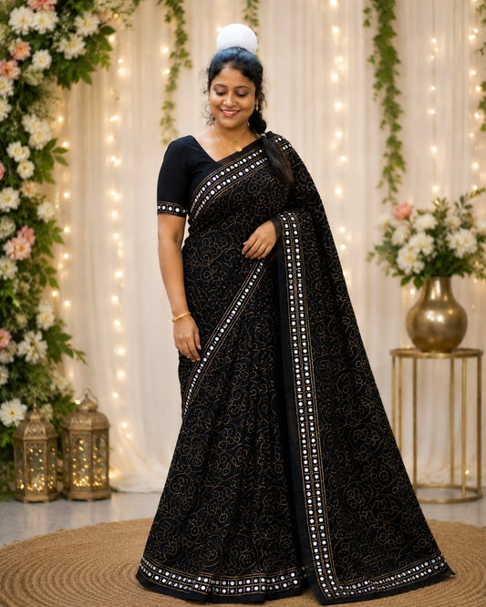 Black Mirror work saree - Self Design