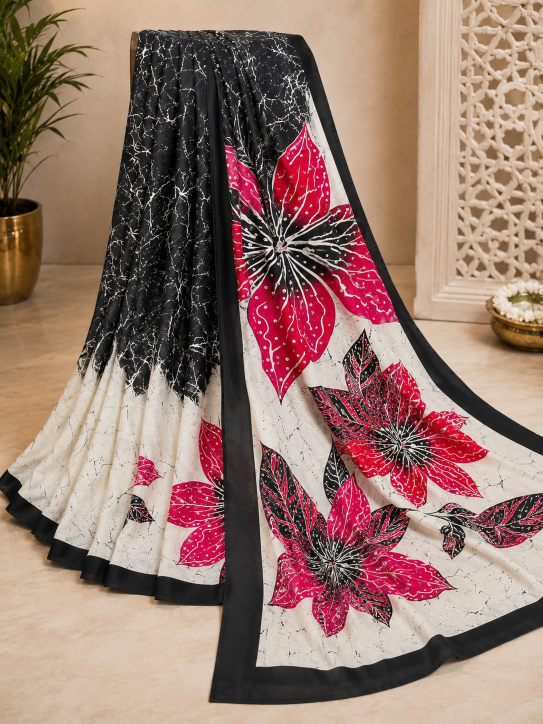 Premium Mirror Work Saree with Floral Design
