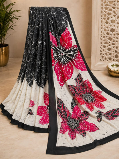 Premium Mirror Work Saree with Floral Design