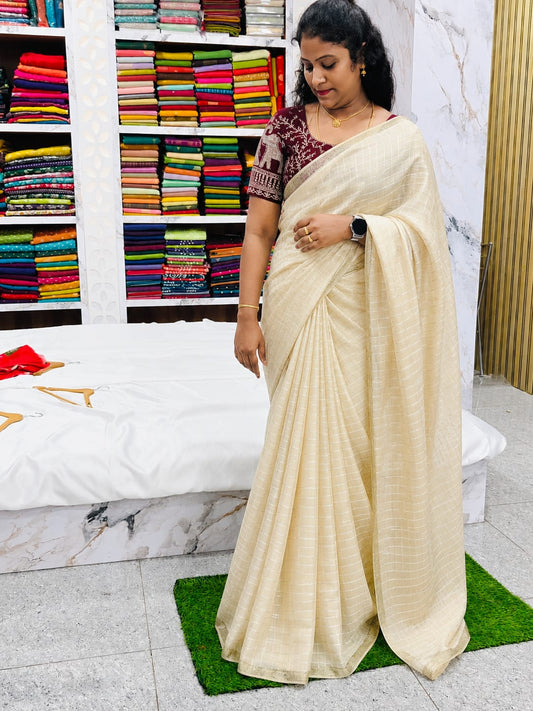 Viscose Checks Saree - With Designer Blouse