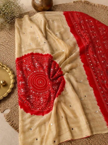 Gajji silk bhandini Style original mirror work saree
