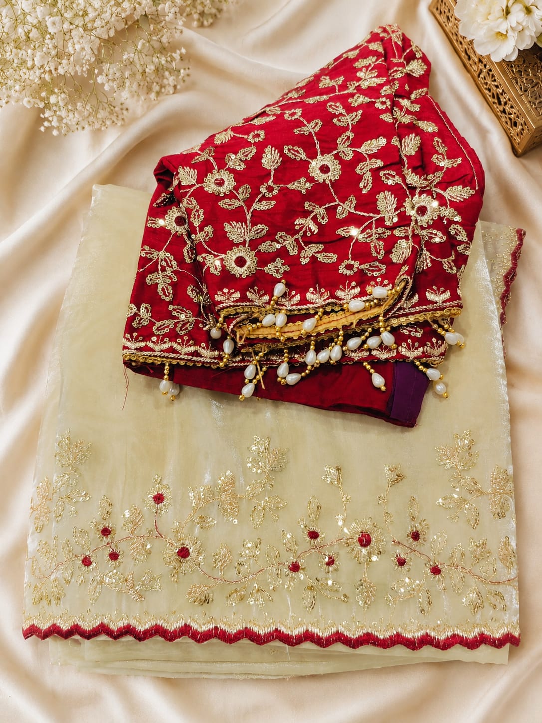 Space silk work saree with stitched blouse