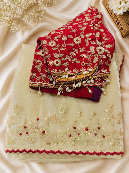 Space silk work saree with stitched blouse