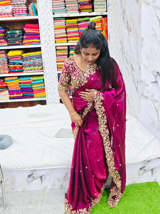 Space Silk Work Saree with Stitched blouse