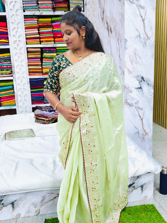 Space silk work saree with stitched blouse