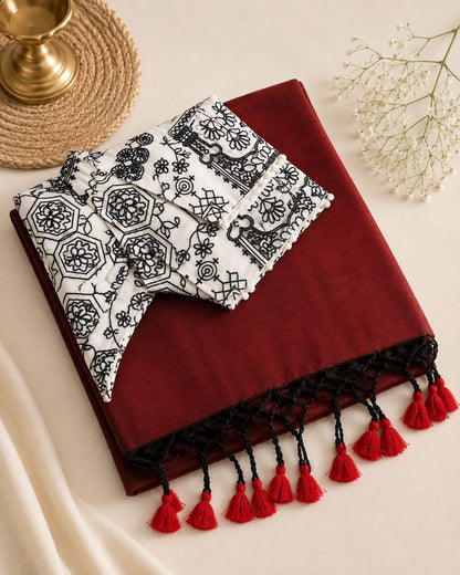 Khadi Cotton Sarees with Stitched Blouses