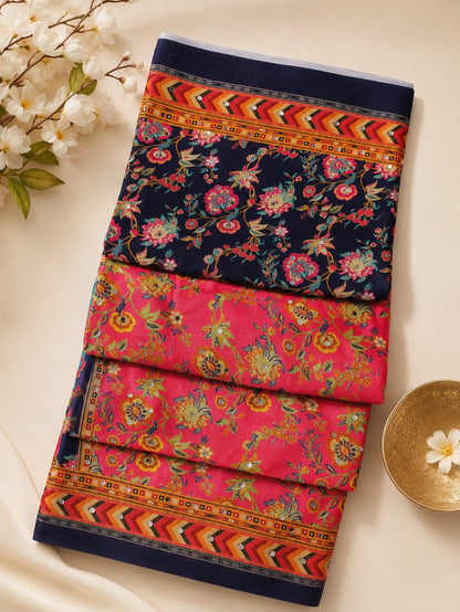 georgette digital print sarees with work &amp; original mirror work