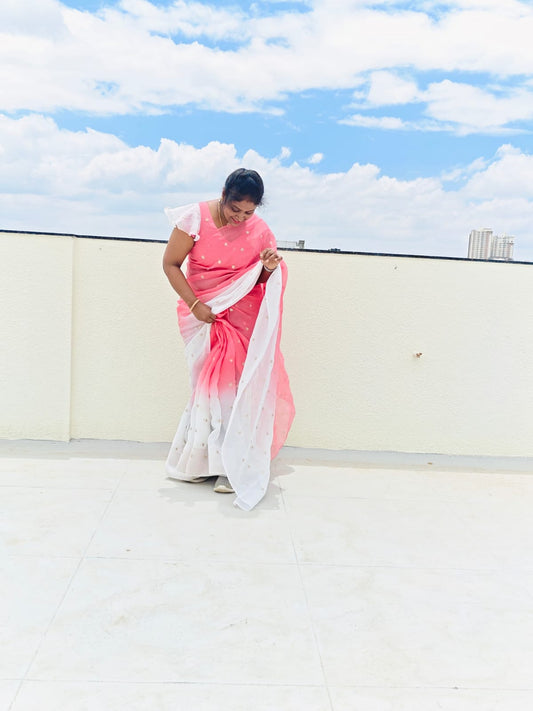 Crunchy Crush Saree - Dual Colors with Embroidery