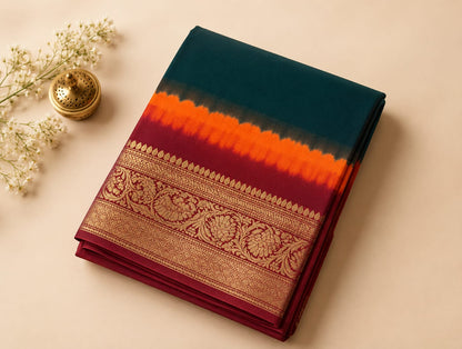 Kanjivaram 3D saree green and marron