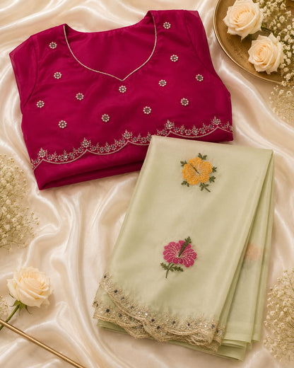 Chinon embroidery work saree