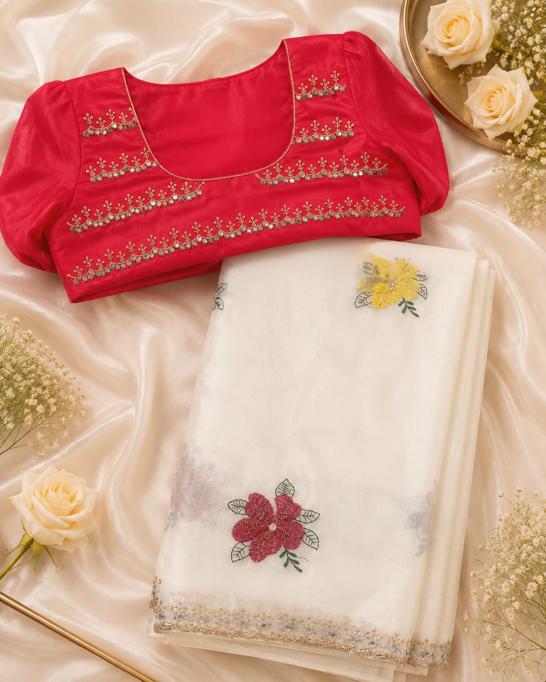 Chinon embroidery work saree