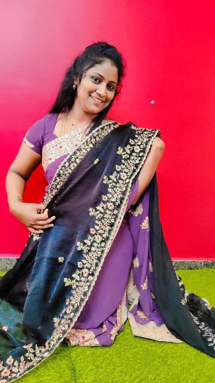 Elegant Navy Blue Ombre Saree with Silver Crystal Embellished Border