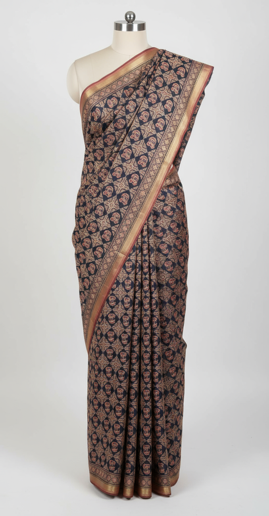 Black Saree with Intricate Circular Motif Embroidery