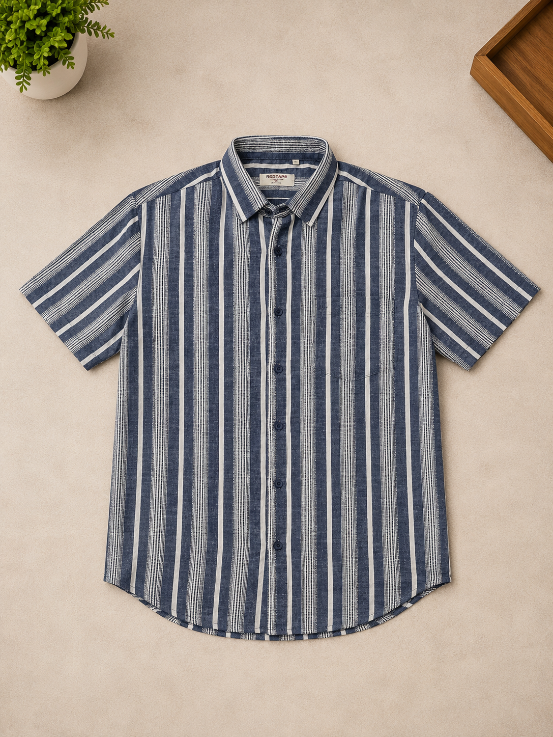 Navy Blue & White Bold Stripe Half Sleeve Men's Shirt