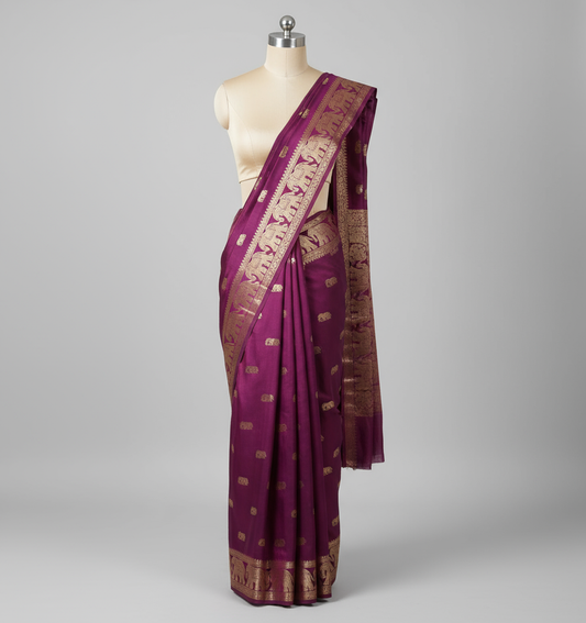 Purple Elephant Zari Saree - Correct Border