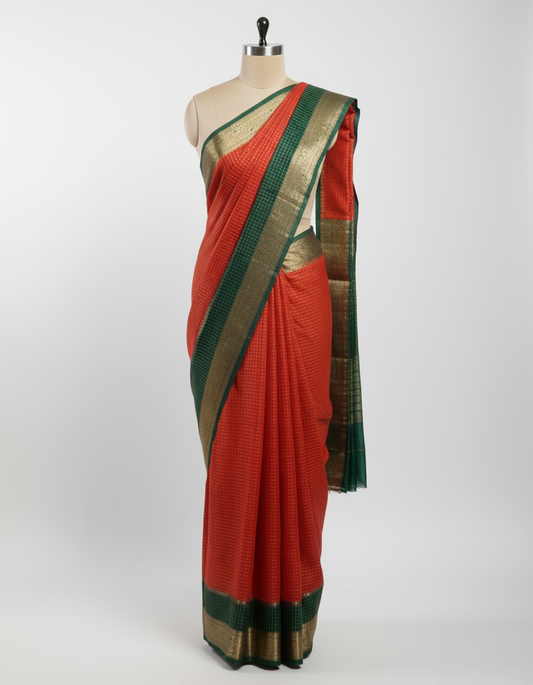 Red & Green Saree Draped on Mannequin